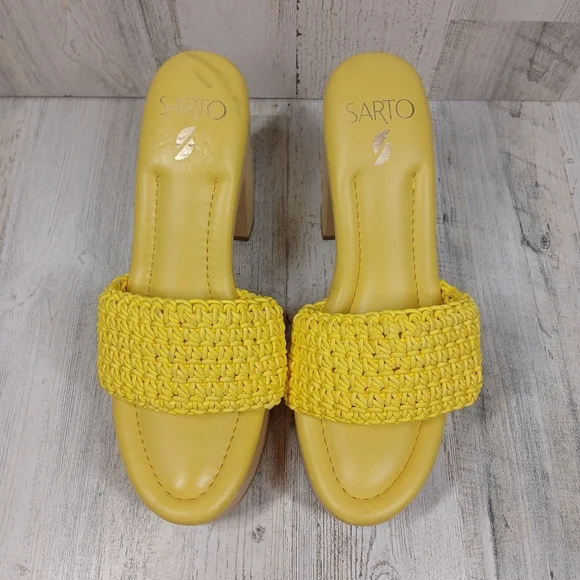 NEW Franco Sarto Yellow Woven Platform Wendy Clogs Retro Heeled Sandal #243 - Picture 3 of 11